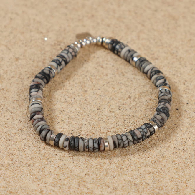 Bracelet pour homme gris anthracite et argenté, fait main en France