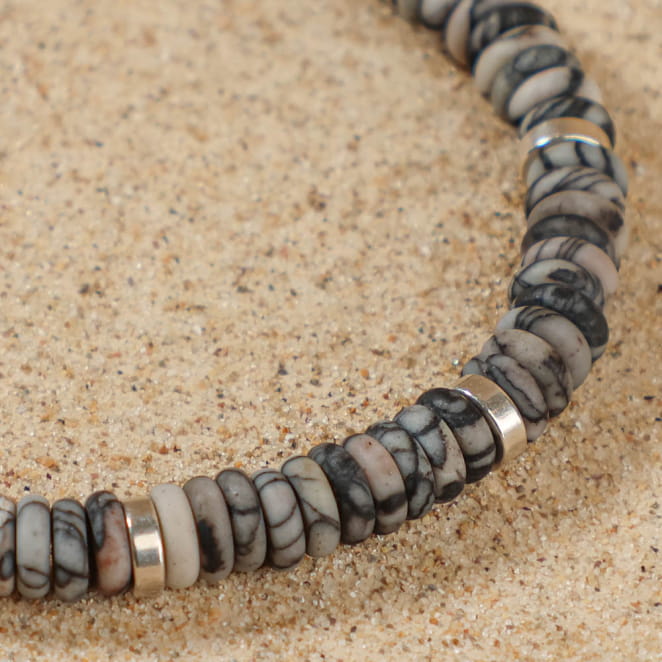 Bracelet homme gris anthracite et métal argenté, fait main en France