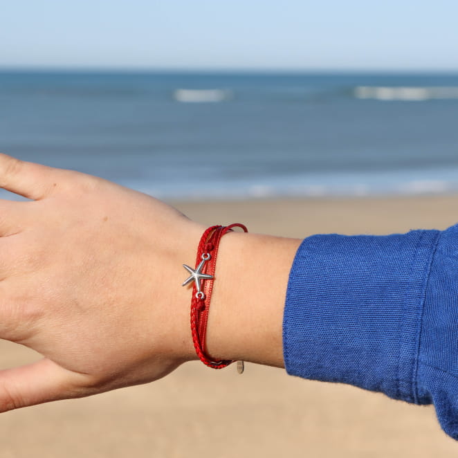 bracelet Asteroïda argenté rouge, création artisanale française