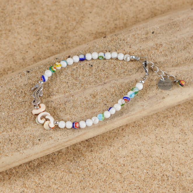 Bracelet Bamako coloré en perles de verre et argent, création faite à la main en France