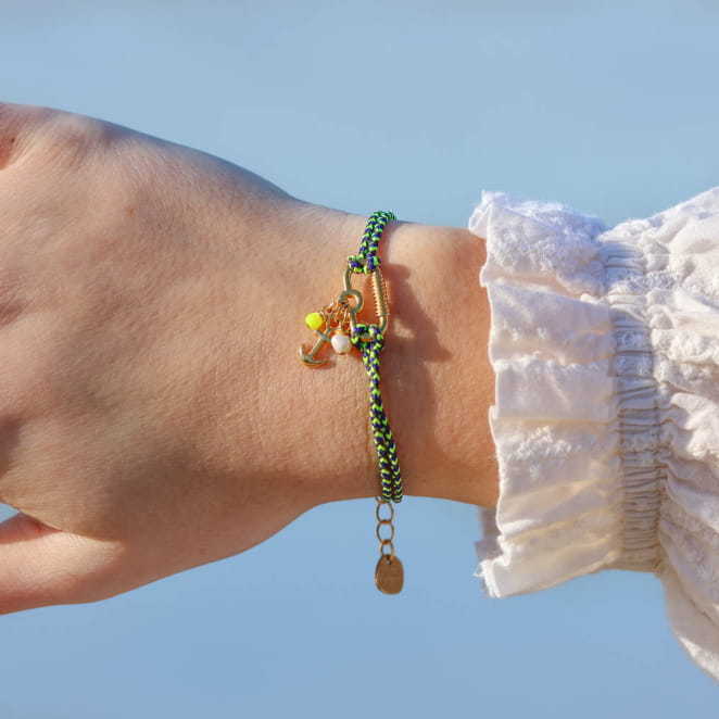 Bracelet Biarritz doré aux perles jaunes et multicolores, esprit estival fait main