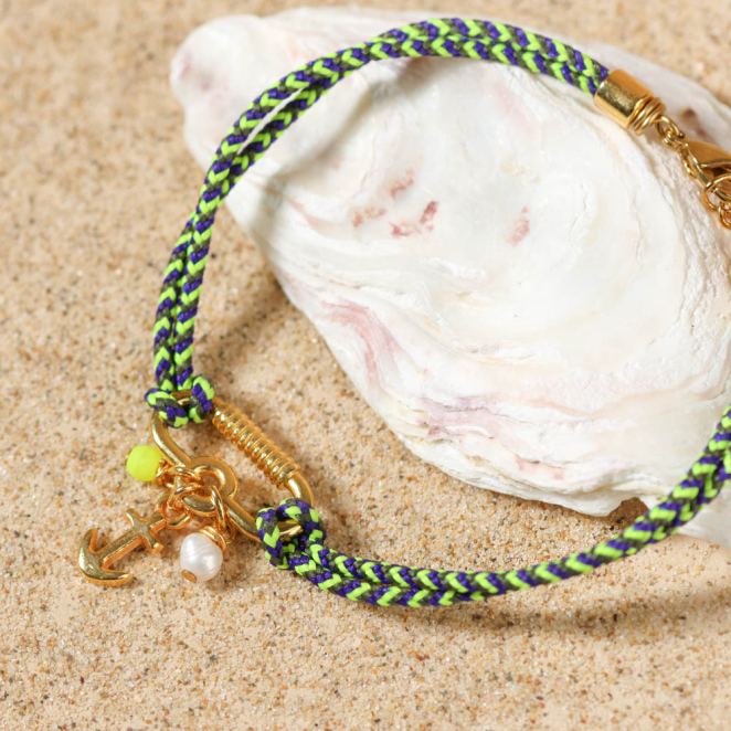 Bracelet Biarritz doré, perles jaunes et multicolores, esprit estival