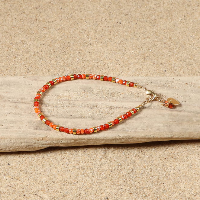 bracelet Clémentine doré avec cordon orange et perles dorées