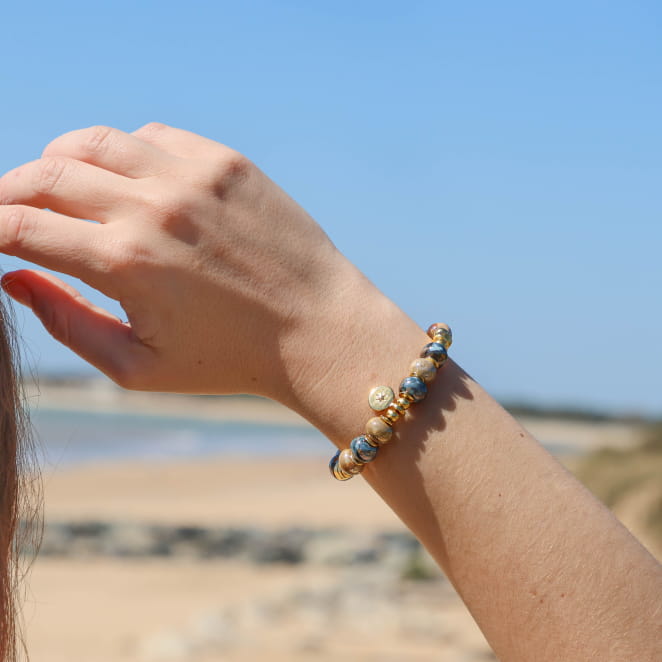 bracelet Constellation doré beige multicolore, bijou artisanal fabriqué à la main en France