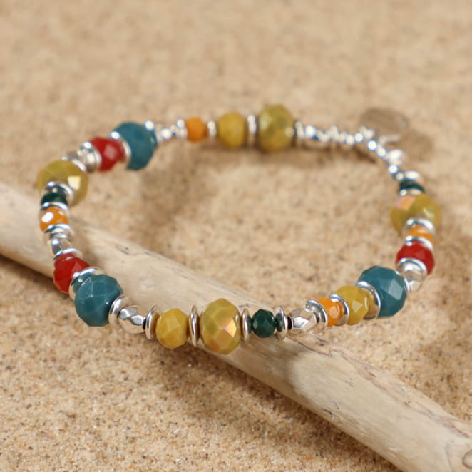 Bracelet facetté multicolore et argenté, bijou artisanal fait en France