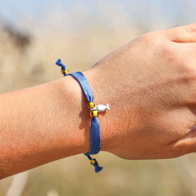 bracelet Friendly argenté avec cordon bleu