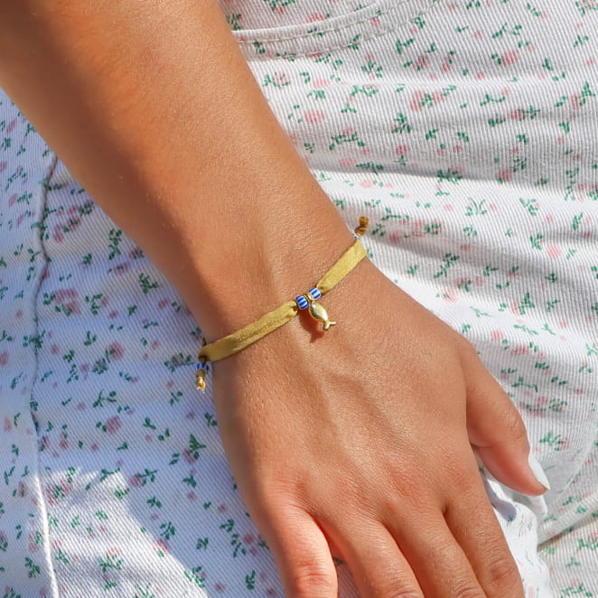 bracelet Friendly doré avec cordon moutarde