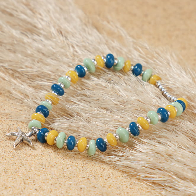 bracelet Géode argenté multicolore, bijou artisanal fabriqué en France