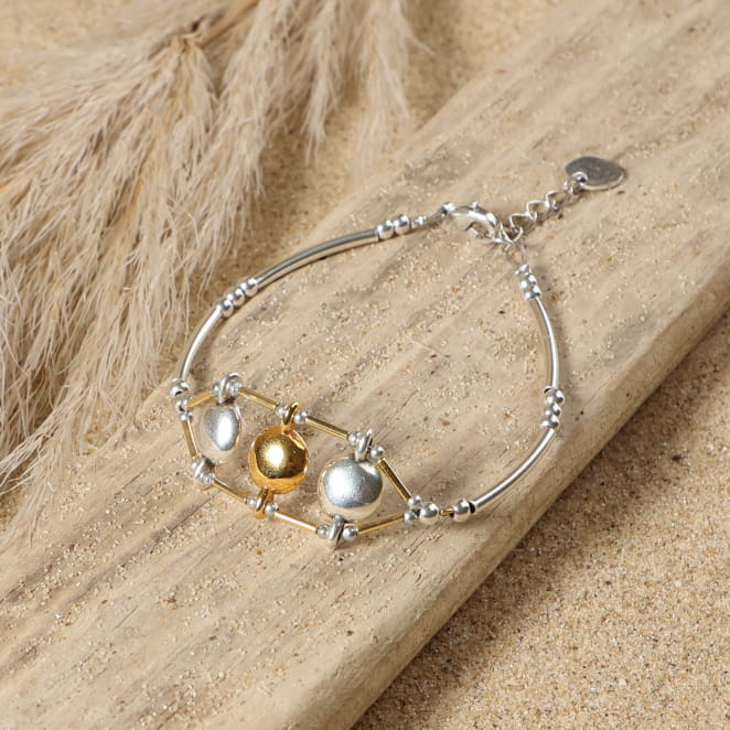 Bracelet Horus argenté et doré bimatière. Fabrication artisanale française.