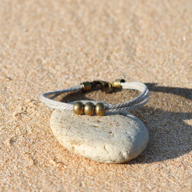 Bracelet homme Île en bronze et fil couleur lin, bijou fait main en France