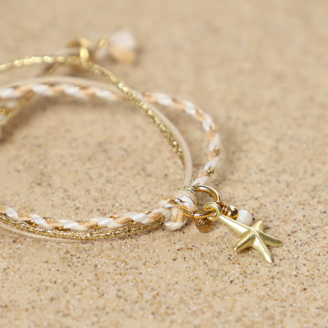 bracelet Java doré beige multicolore, bijou artisanal fabriqué en France