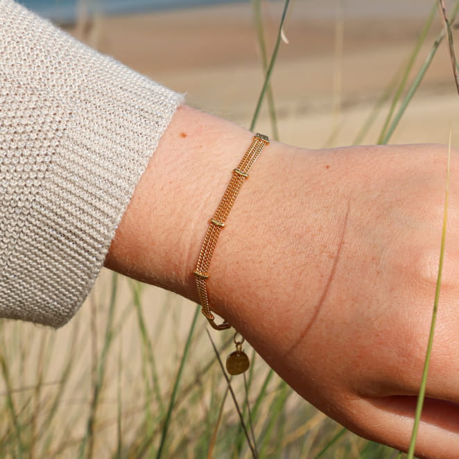 Bracelet Kenwa en métal doré et cordon artisanal, fabrication française