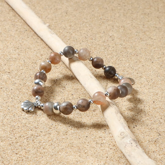 bracelet Konko argenté avec perles grises et argentées