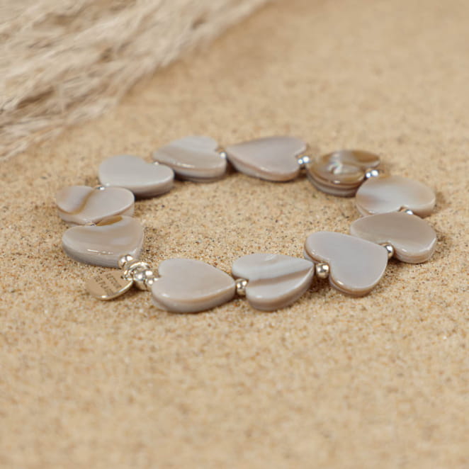 Bracelet Love en perles grises et métal argenté, bijou fait en France