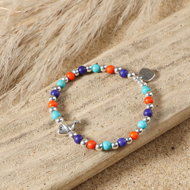 Bracelet enfant Maet argenté et en perles multiocolores Fabrication française.