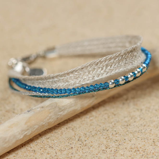 Zoom sur bracelet Marennes bleu et argent, bijou fait main Origine France Garantie