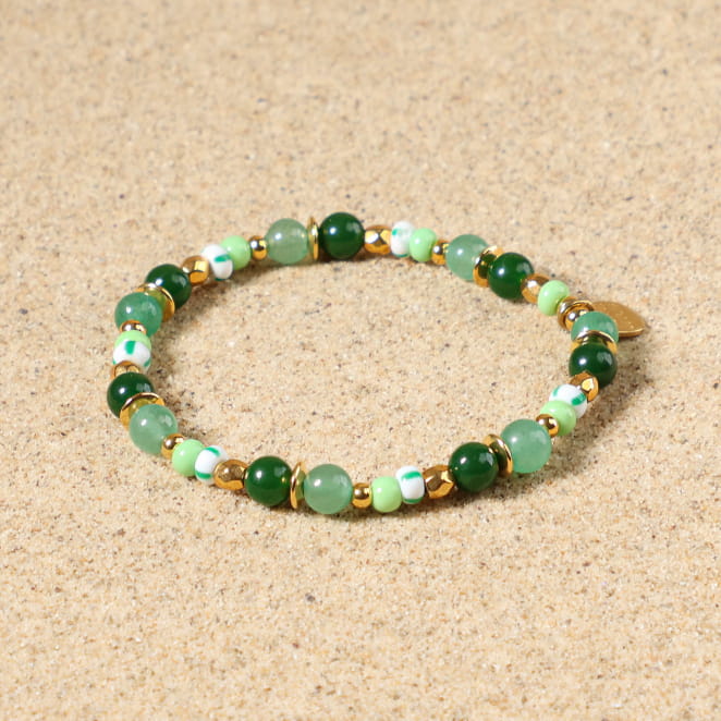 bracelet Martina doré avec perles vertes et dorées