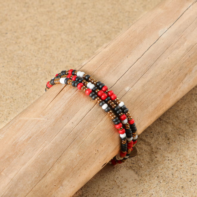 Bracelet Mexic en métal bronze et perles multicolores, création française festive et colorée