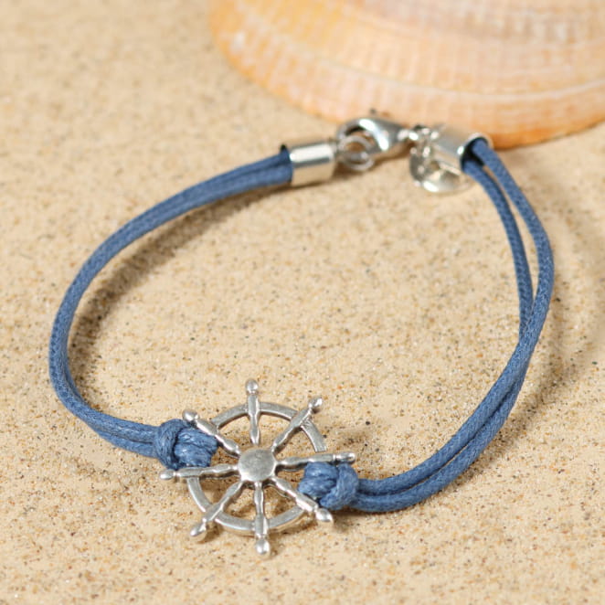 Bracelet Owen homme, finition argentée avec cordon bleu-gris, look sobre et élégant