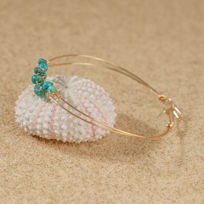Bracelet fin Quimperoise doré et turquoise, fabrication française