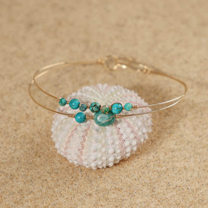Bracelet Quimperoise turquoise et or, bijou fait à la main en France
