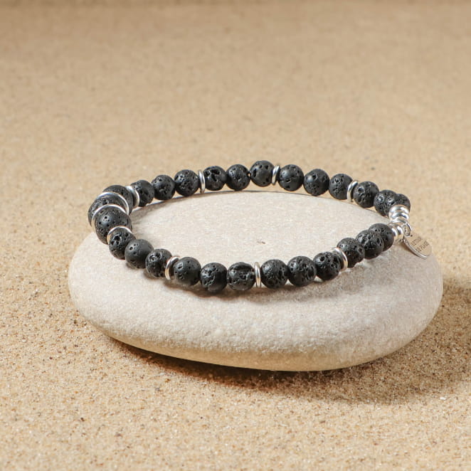 bracelet Rambo argenté avec perles noires polies