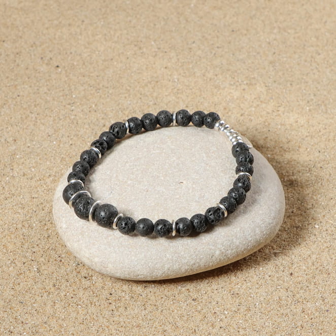 bracelet élastique Rambo en perles noires et argentées