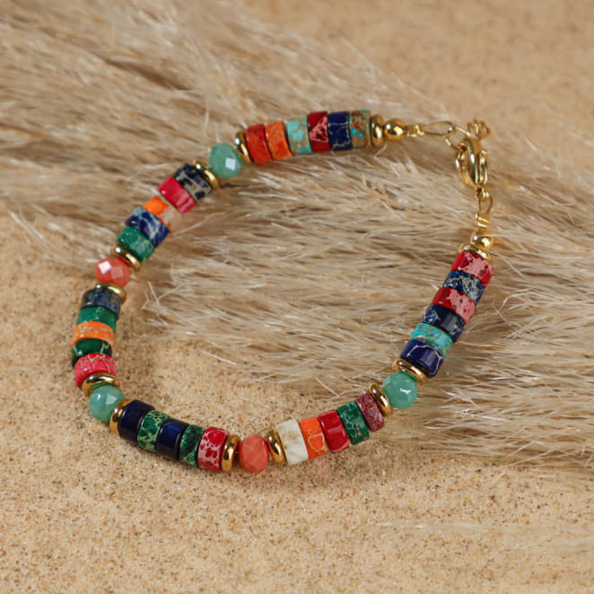 Bracelet coloré Santa avec finitions dorées, fabrication artisanale française