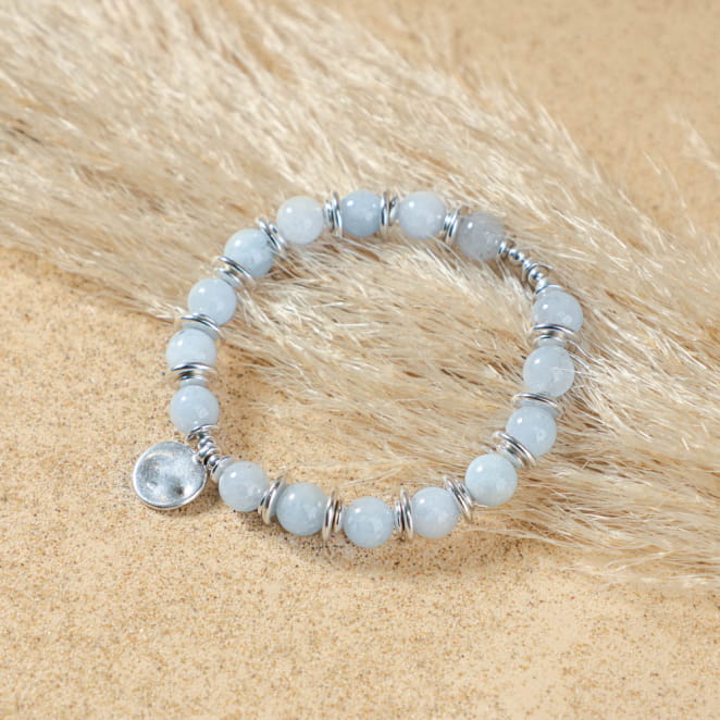 Bracelet Valentina bleu ciel et argenté, perles fines faites main en France