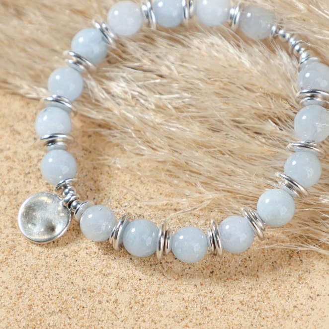 Bracelet perlé Valentina bleu doux et argenté, création artisanale française