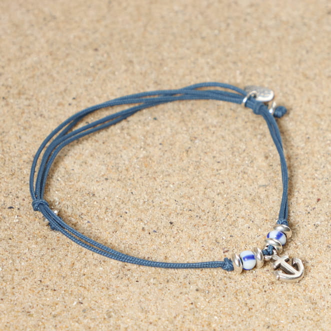 Bracelet homme Vati en cordon bleu Montana et métal plaqué argent, fabrication française.