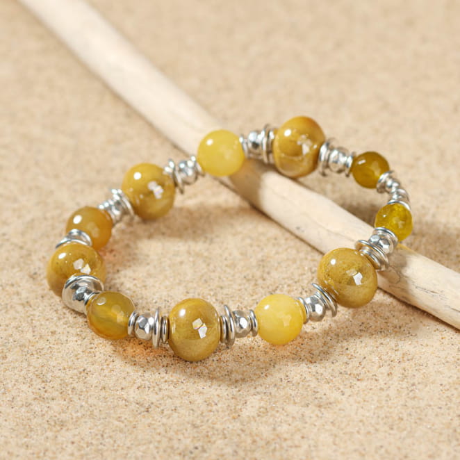 Bracelet Verna argenté, perles jaunes éclatantes, design solaire