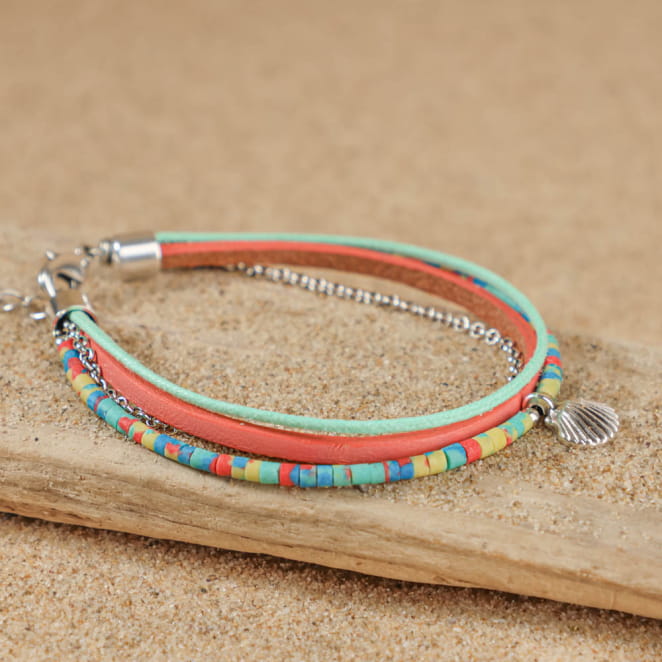 Bracelet multicolore Wala avec éléments argentés, bijou fabriqué artisanalement en France