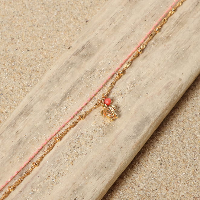 bracelet de cheville Emeline doré avec perles roses