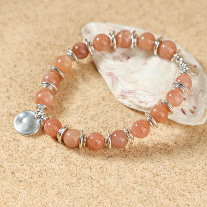 Bracelet Valentina rose et argenté en perles fines, fait main en France