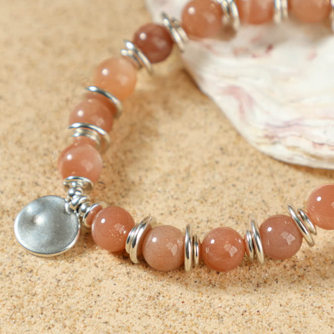 Bracelet perlé Valentina rose clair et argenté, création artisanale française