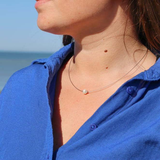 collier Aix argenté blanc, bijou artisanal fabriqué en France