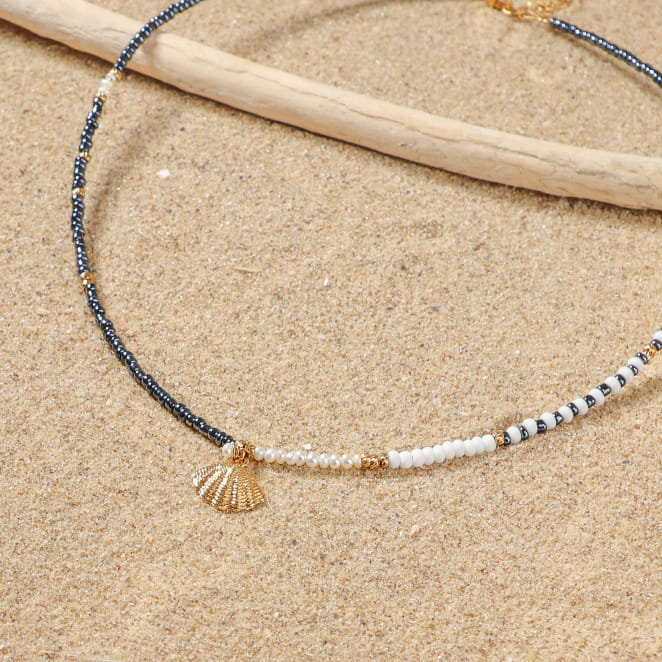 collier Domino doré avec perles noires et dorées