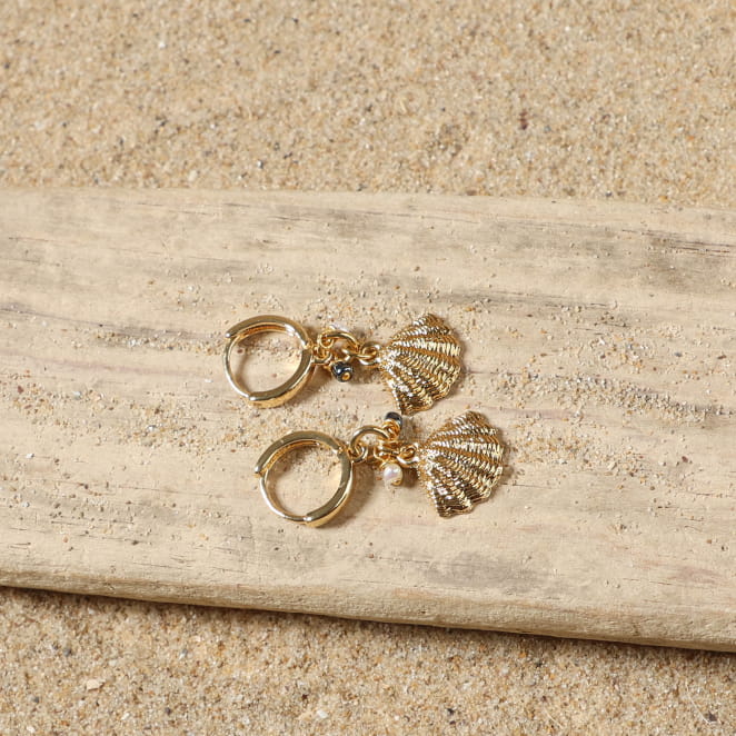 boucles d’oreilles Domino dorées avec perles noires