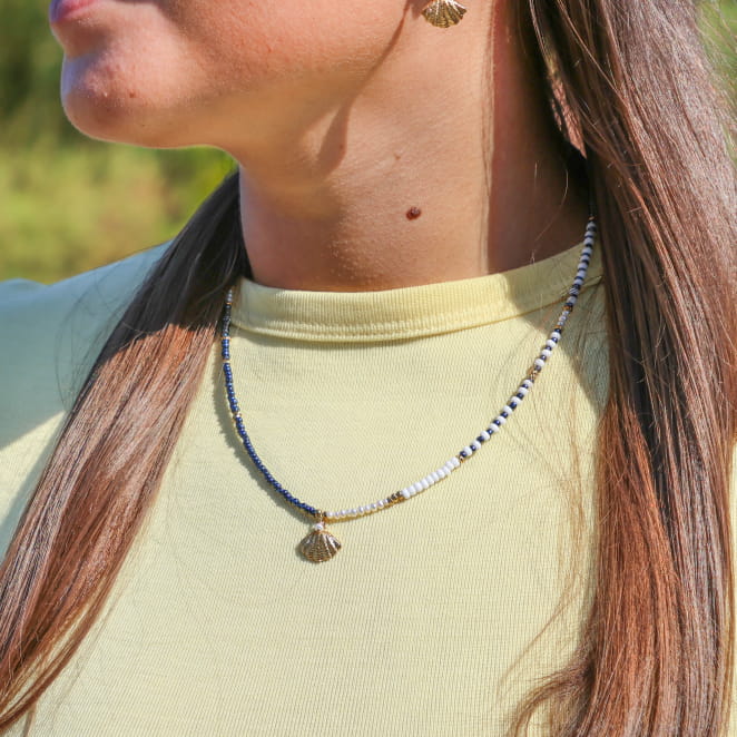 collier Domino doré avec perles noires et dorées