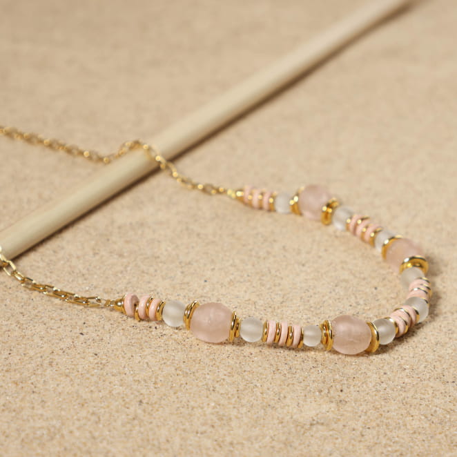 collier Guimauve doré rose, bijou artisanal fabriqué en France