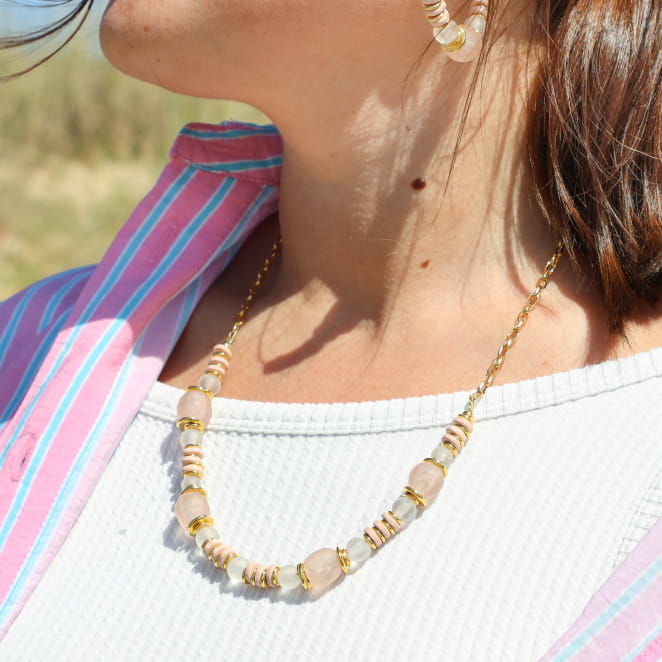 collier Guimauve doré rose, bijou artisanal fabriqué à la main en France