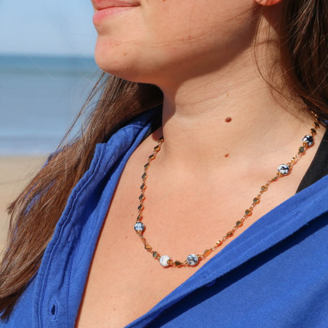 collier Mya doré gris, création artisanale française