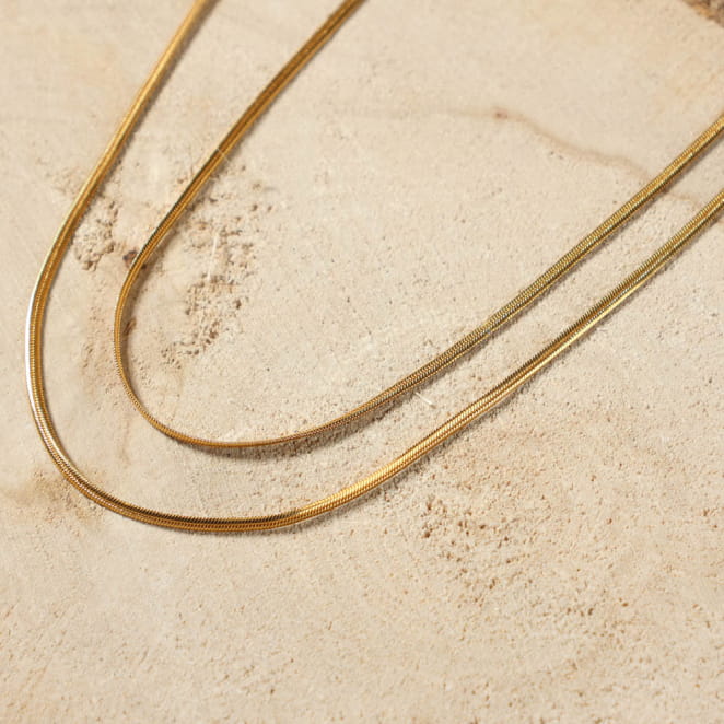 Collier Ondulation tout doré à double rang, fabrication artisanale française