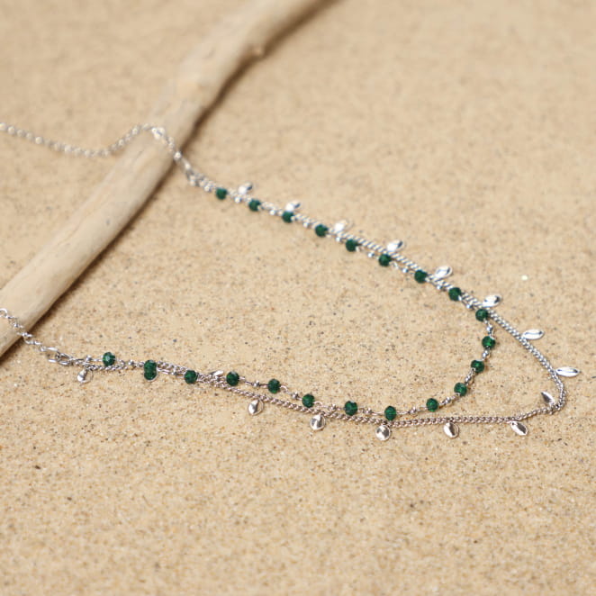 collier Songe argenté vert, création artisanale française