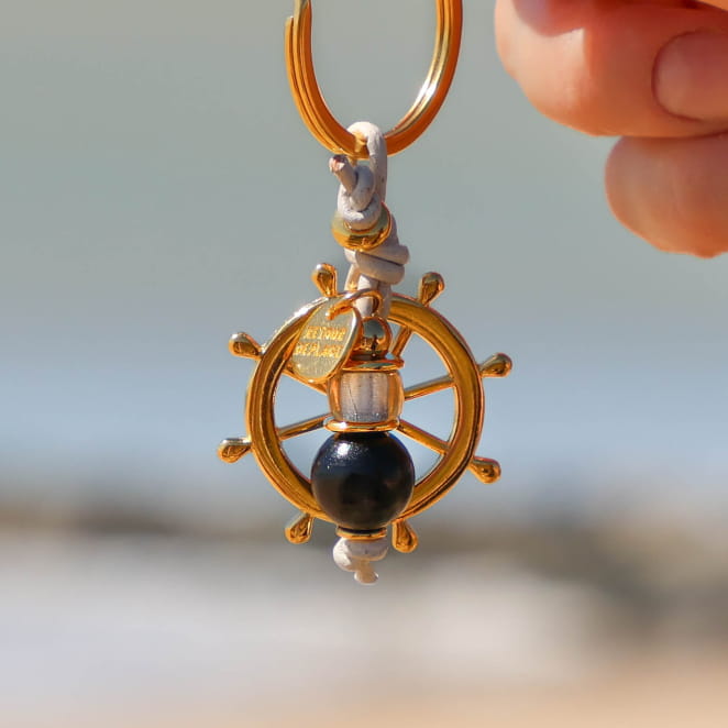 porte-clés Roue doré noir, fabrication française à la main