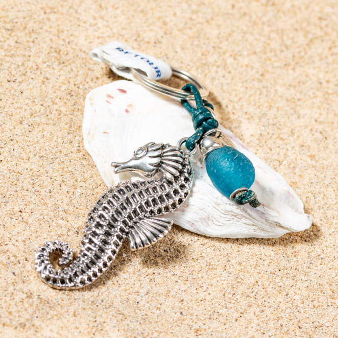 Porte-clés, porte-clefs Amanda argenté et bleu turquoise