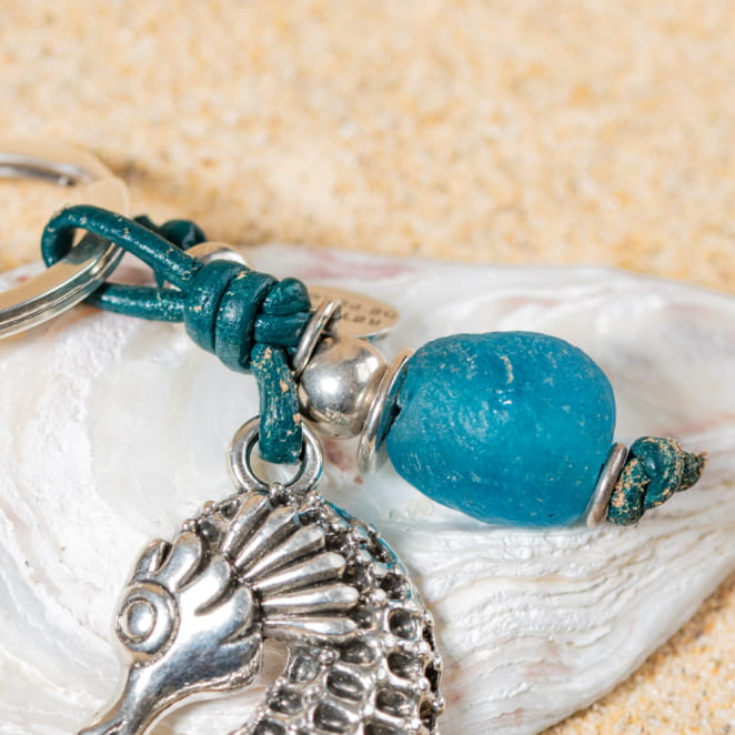 Porte-clés, porte-clefs Amanda argenté et bleu turquoise