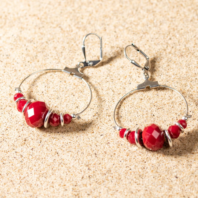 Boucles d'oreilles Cyrielle argenté et bordeaux