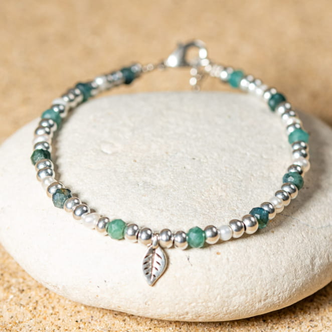 Bracelet pour femme Oriana argenté et bleu gris en perles